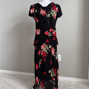 Talbots Vintage Black Tulip Floral 2 pc. Skirt Dress Set